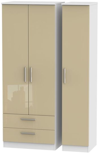 Knightsbridge Mushroom and White 3 Door LHF 2 Drawer Triple Tall Wardrobe