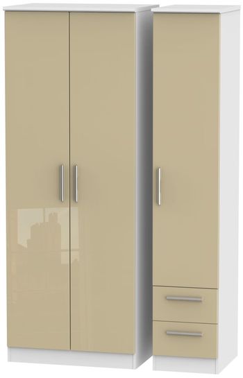 Knightsbridge Mushroom and White 3 Door RHF 2 Drawer Triple Tall Wardrobe