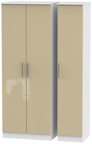 Knightsbridge Mushroom and White 3 Door Triple Tall Wardrobe
