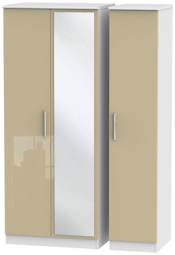 Knightsbridge Mushroom and White 3 Door 1 Mirror Triple Wardrobe