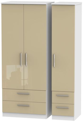 Knightsbridge Mushroom and White 3 Door 4 Drawer Triple Wardrobe