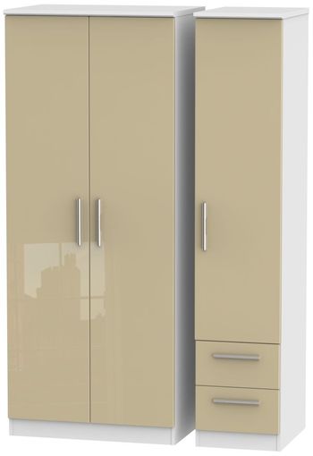 Knightsbridge Mushroom and White 3 Door RHF 2 Drawer Triple Wardrobe