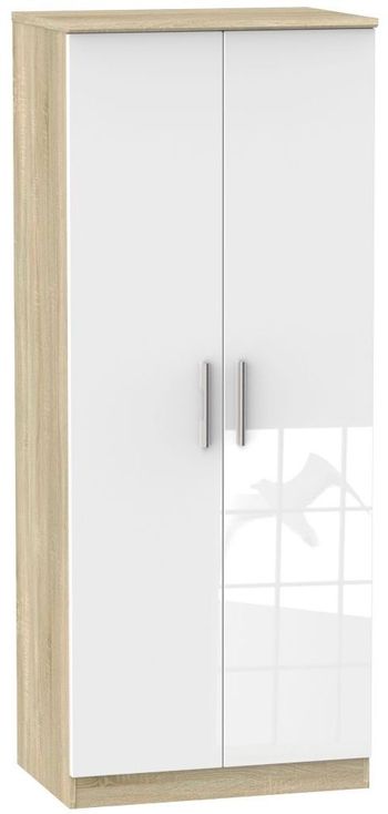 Knightsbridge White Gloss and Oak 2 Door Plain Wardrobe