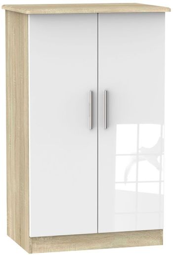 Knightsbridge White Gloss and Oak 2 Door Midi Wardrobe