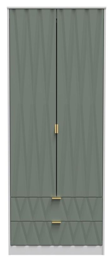 Las Vegas White and Green 2 Door 2 Drawer Tall Wardrobe