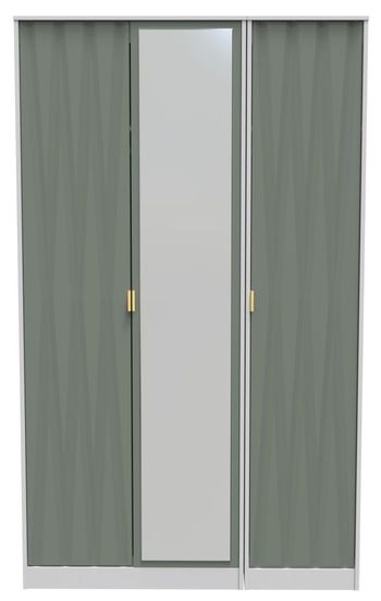 Las Vegas White and Green 3 Door 1 Mirror Tall Triple Wardrobe