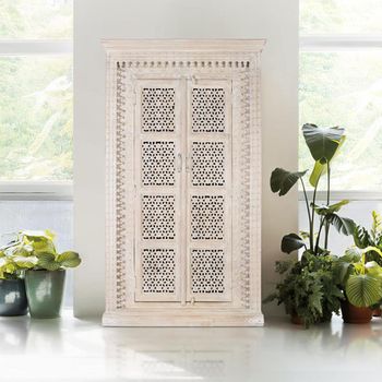 Lomax White Carved Mango Wood 2 Door Wardrobe