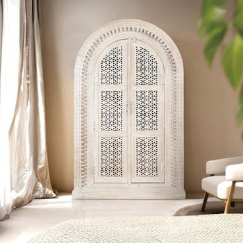 Lomax White Carved Mango Wood 2 Door Arch Wardrobe