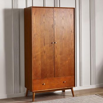 Lowry Double Cherry Wood 2 Door 1 Drawer Retro Style Wardrobe
