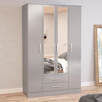 Lynx Combi Grey Gloss 4 Door 2 Drawer Wardrobe