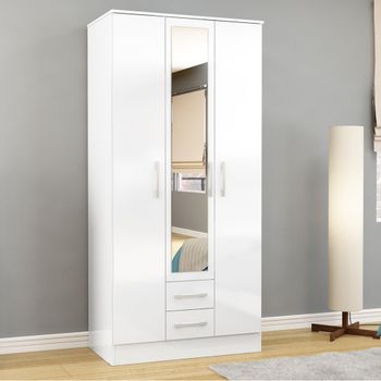 Lynx Combi White Gloss 3 Door 2 Drawer Wardrobe