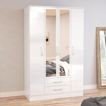 Lynx Combi White Gloss 4 Door 2 Drawer Wardrobe