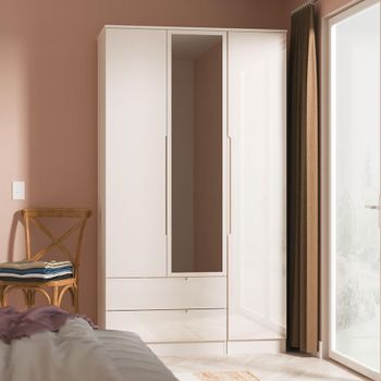 Milan Cashmere Gloss 3 Door 1 Mirror LHF 2 Drawer Combi Tall Wardrobe