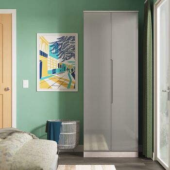 Milan Grey Gloss and Grey Oak 2 Door Tall Plain Wardrobe