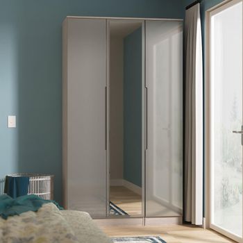 Milan Grey Gloss and Grey Oak 3 Door 1 Mirror Tall Triple Wardrobe