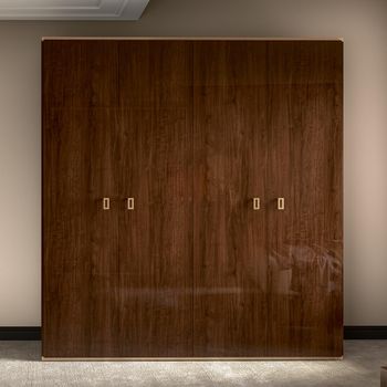 Modern Eva Walnut with Gold Trim 4 Door Wardrobe