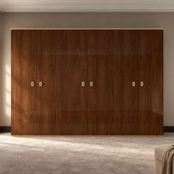 Modern Eva Walnut with Gold Trim 6 Door Wardrobe