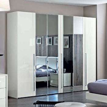 Dama Italian Bianca White 6 Door Wardrobe with Mirrors