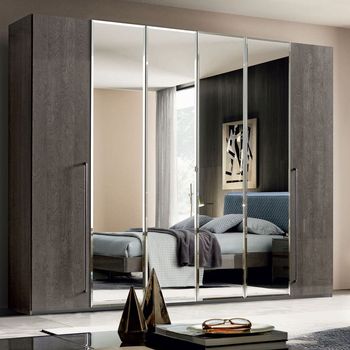 Maia Italian Silver Birch 6 Door Wardrobe with Mirror