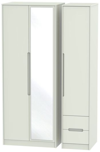 Monaco Cashmere Matt 3 Door 1 Mirror RHF 2 Drawer Combi Tall Wardrobe