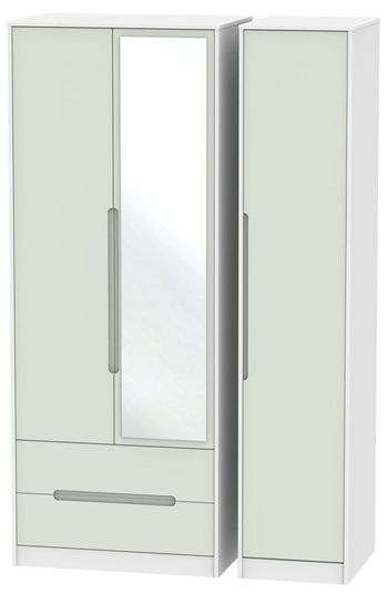 Monaco Cashmere and White 3 Door 1 Mirror LHF 2 Drawer Combi Tall Wardrobe