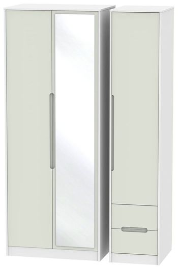 Monaco Cashmere and White 3 Door 1 Mirror RHF 2 Drawer Combi Tall Wardrobe