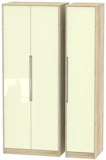Monaco Cream Gloss and Oak 3 Door Tall Triple Wardrobe