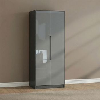 Monaco Grey Gloss and Graphite 2 Door Tall Plain Wardrobe