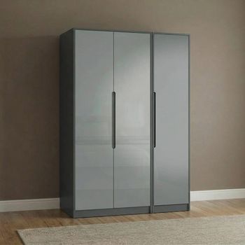 Monaco Grey Gloss and Graphite 3 Door Tall Triple Wardrobe