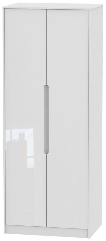 Monaco White Gloss 2 Door Tall Plain Wardrobe
