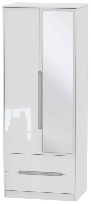 Monaco White Gloss 2 Door 1 Mirror Combi Tall Wardrobe