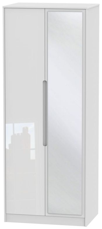 Monaco White Gloss 2 Door 1 Mirror Tall Wardrobe