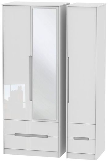 Monaco White Gloss 3 Door 1 Mirror Combi Tall Wardrobe