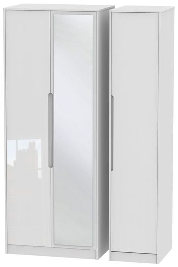 Monaco White Gloss 3 Door 1 Mirror Tall Triple Wardrobe