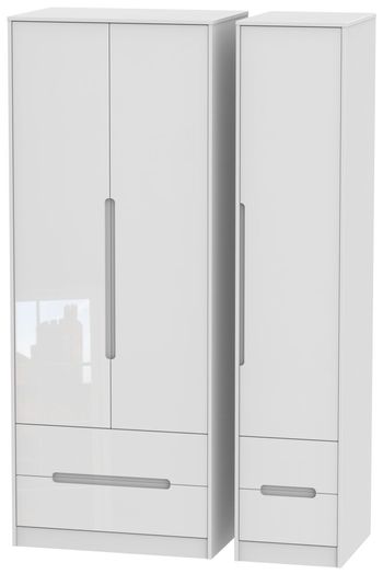 Monaco White Gloss 3 Door 4 Drawer Tall Triple Wardrobe