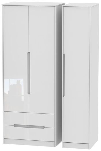 Monaco White Gloss 3 Door LHF 2 Drawer Tall Triple Wardrobe