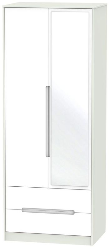 Monaco White and Cashmere 2 Door 1 Mirror Combi Tall Wardrobe