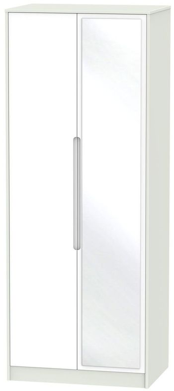 Monaco White and Cashmere 2 Door 1 Mirror Tall Wardrobe