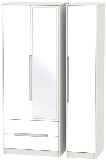 Monaco White and Cashmere 3 Door 1 Mirror LHF 2 Drawer Combi Tall Wardrobe