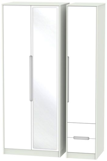 Monaco White and Cashmere 3 Door 1 Mirror RHF 2 Drawer Combi Tall Wardrobe