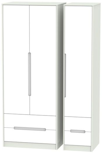 Monaco White and Cashmere 3 Door 4 Drawer Tall Triple Wardrobe