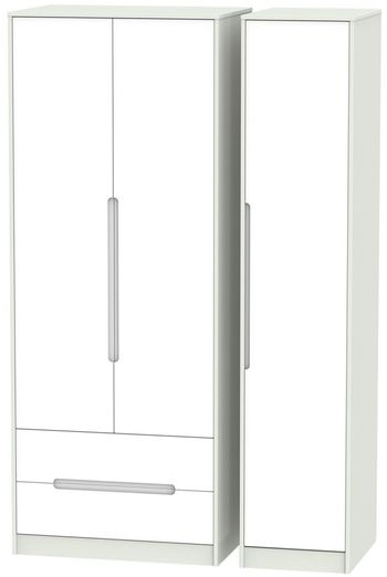 Monaco White and Cashmere 3 Door LHF 2 Drawer Tall Triple Wardrobe