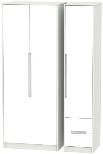 Monaco White and Cashmere 3 Door RHF 2 Drawer Tall Triple Wardrobe