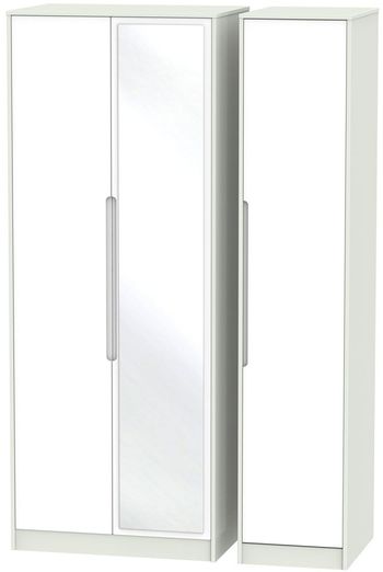 Monaco White and Cashmere 3 Door 1 Mirror Tall Triple Wardrobe