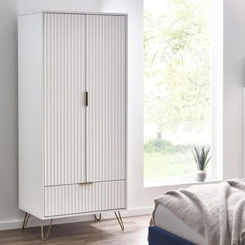 Murano Double White 2 Door 1 Drawer Ribbed Wardrobe