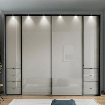 Nizza Champagne Glass and Havana Carcase 4 Door 8 Drawer Sliding Wardrobe