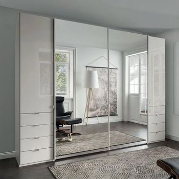 Nizza White Glass 4 Door Combi Sliding Wardrobe