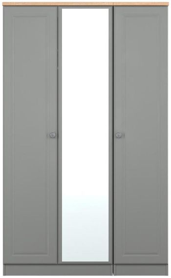 Norfolk Grey and Oak 3 Door 1 Mirror Triple Wardrobe