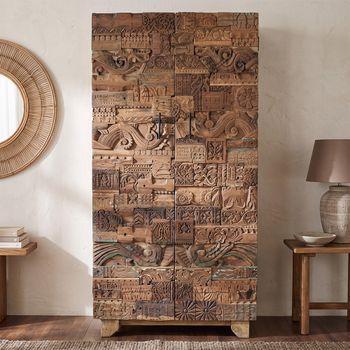 Omao Carved Mango Wood 2 Door Hinged Wardrobe