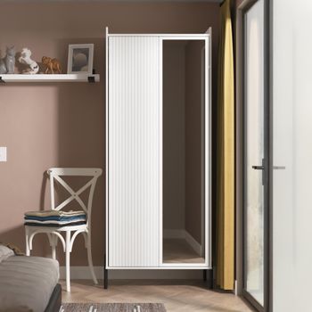 Osaka White Matt Fluted 2 Door 1 Mirror Tall Wardrobe